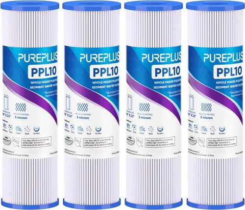 PUREPLUS Filtro de sedimento plisado para toda la casa de 5 micras de 10 x 2.5 pulgadas para agua de pozo, cartucho de repuesto para sistema