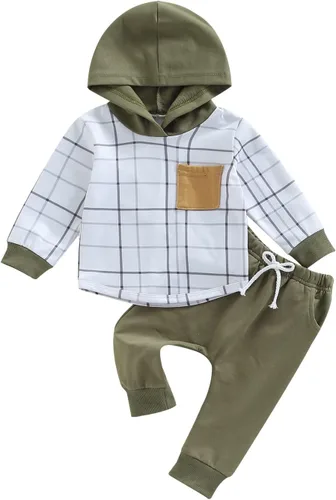 Miniatura 43 de Ropa de bebé niño 3 6 9 12 18 24M 3T Conjunto de pantalones con capucha patchwork sudadera con capucha pantalones de rayas traje de otoño invierno
