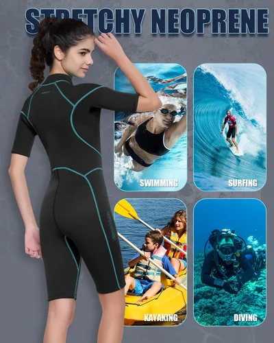 Miniatura 5 de Traje de neopreno corto para mujer, de 3 mm con cremallera frontal para buceo, snorkel, surf, natación