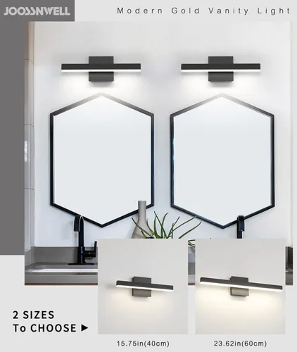 Miniatura 2 de Joossnwell Lámpara LED para tocador de baño, accesorio de iluminación moderno, barra de luz de baño de 15.75 pulgadas, aplique de pared negro 12W