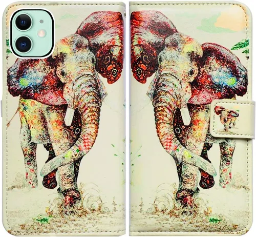 Miniatura 15 de Bcov Funda para iPhone 11, funda de piel con tapa y función atril para iPhone 11, diseño de flores y mariposas azules