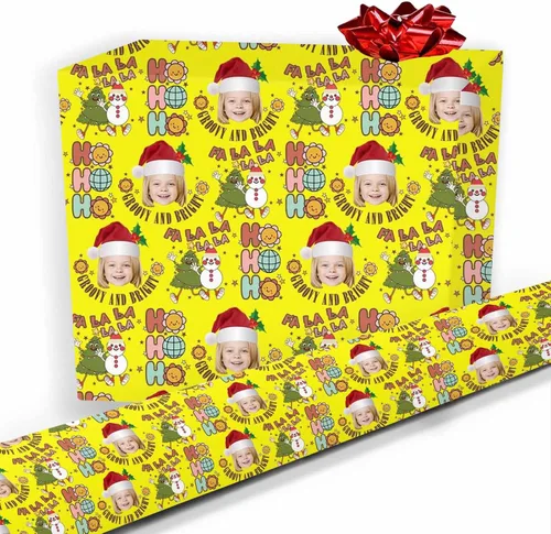 Miniatura 28 de Papel de regalo personalizado, divertido papel de regalo para cara, foto, nombre, Día del Padre, rollo de regalo para papá, hombres, mujeres, niños
