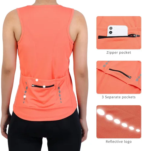 Miniatura 9 de Camiseta sin mangas de ciclismo con espalda cruzada para mujer, para interiores y exteriores, con bolsillos