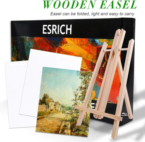 Miniatura 4 de ESRICH Juego de pintura acrílica, suministros de pintura con 2 piezas de pintura acrílica de 12 colores, 1 caballete, 3 lienzos, 30 pinceles y 3
