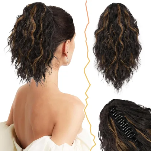 Miniatura 28 de BARSDAR Extensión de cola de caballo negra, extensiones de cabello de cola de caballo con clip de garra de 18 pulgadas para mujer, extensiones