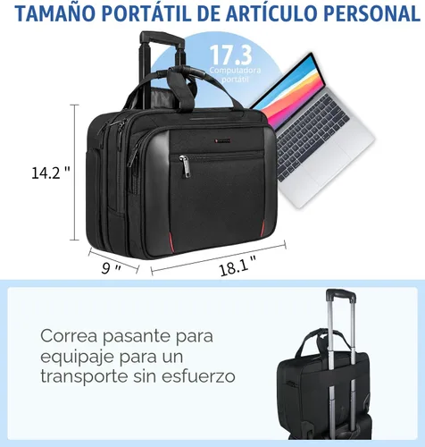 Miniatura 2 de EMPSIGN Maletín con ruedas para laptop, bolsa de computadora de 17.3" con ruedas, bolsa de viaje con ruedas repelente al agua que cabe debajo