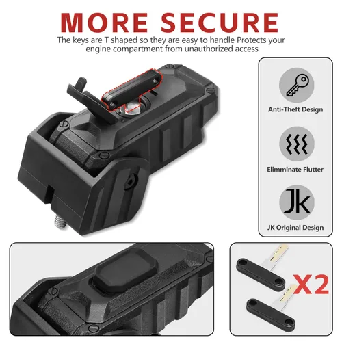 Miniatura 5 de Pestillo de capó de bloqueo con llaves, pestillo de capó para Jeep Wrangler JK/JKU 2007-2017, accesorios antirrobo, resistente al polvo y al agua