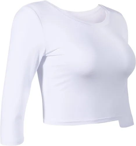 Miniatura 17 de Camiseta corta para mujer, cuello redondo, manga 3/4, casual, Y2K, linda camiseta corta para yoga