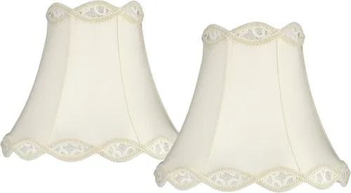 Juego de 2 pantallas de lámpara con bordes festoneados de galería (premontada), color crema, parte superior grande de 7 pulgadas x 14 pulgadas