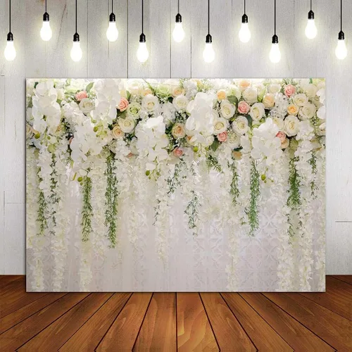 Miniatura 5 de YQ - Telón de fondo floral de rosa blanca de 7 x 5 pies para fotografía de despedida de soltera, boda, flores, decoración de pared, fondo de fotos