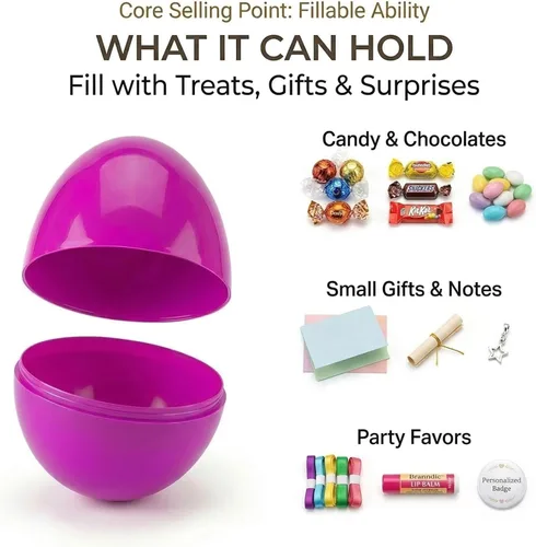 Miniatura 5 de ROSAUI Paquete de 36 huevos de Pascua grandes rellenables (3.5 pulgadas), huevos de plástico de fondo plano con cintas, decoración colgante