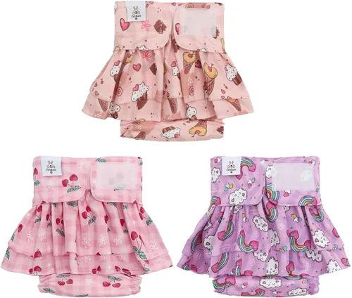 Miniatura 10 de CuteBone Pañales para perras con faldas, paquete de 3 vestidos reutilizables para cachorros, pantalones para el período de ciclo de calor QBD11M