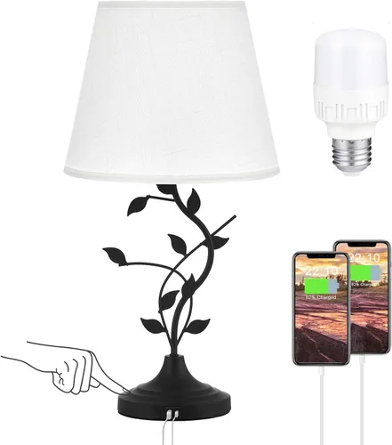 Miniatura 13 de Kakanuo Lámpara de mesa para mesita de noche, lámpara para sala de estar con puertos de carga USB-A y USB-C, lámpara de dormitorio alta tradicional