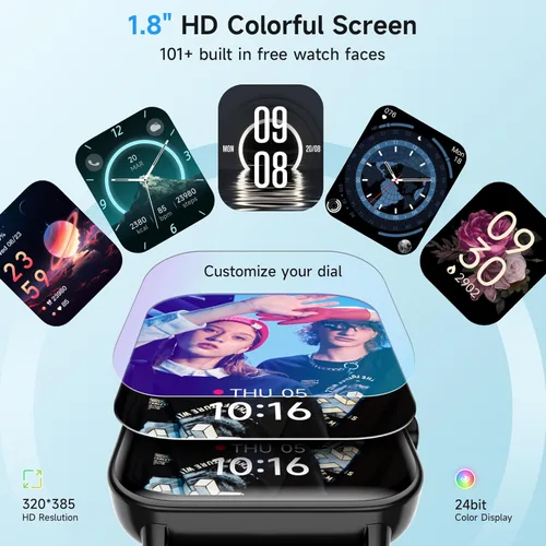 Miniatura 6 de Relojes inteligentes para hombres y mujeres, Alexa integrado, reloj inteligente de 1.8 pulgadas con frecuencia cardíaca, SpO2/sueño/estrés, Negro