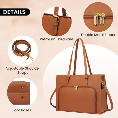 Miniatura 6 de LOVEVOOK Bolsa para laptop de 15.6 pulgadas para mujer, impermeable, con puerto de carga USB, maletín de mano y hombro de cuero sintético, bolsa