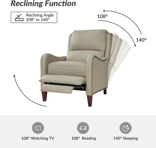 Miniatura 3 de HULALA HOME Silla Reclinable de Cuero Genuino, Sillón Reclinable Moderno de Empuje hacia Atrás con Asiento Grueso, Respaldo y Reposapiés, Decoración
