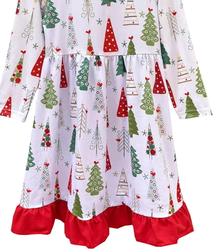 Miniatura 15 de Vestido de Navidad para niña pequeña, muñeco de nieve, árboles de Navidad, camión, a cuadros, reno, Papá Noel, vestido de invierno hasta la rodilla