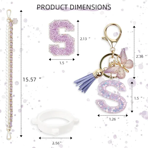 Miniatura 6 de Letter Handle Strap Accessories with Cute Initial Charm Compatible with Owala Water Bottle 24oz 32oz 40oz Owala Kids Púrpura
