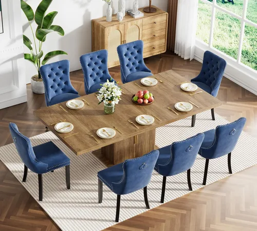Miniatura 52 de Juego de mesa de comedor extensible de 5 piezas, juego de mesa de comedor extensible de estilo granja para 4, mesa de cocina expandible de madera