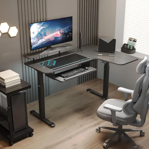 Miniatura 2 de EUREKA ERGONOMIC Escritorio eléctrico de pie en forma de L de 55 pulgadas, escritorio para juegos de computadora de altura ajustable con bandeja