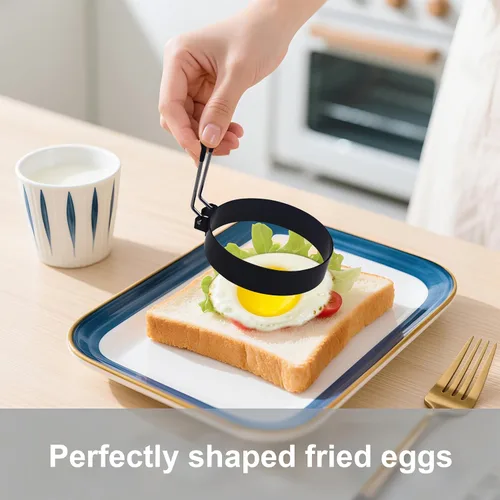 Miniatura 5 de 2 embudos de anillo de huevo de 3.5 pulgadas, moldes de cocina de acero inoxidable para freír huevos, panqueques, se adapta a sartén antiadherente