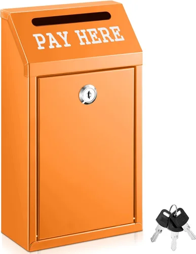 Miniatura 10 de Yaocom Caja fuerte de dinero para recolección de dinero, caja de donación de metal con cerradura para montaje en pared preperforado, buzón de Negro