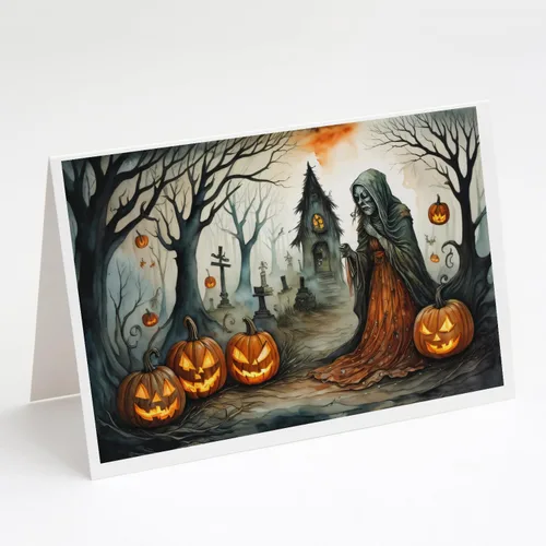 Miniatura 62 de Caroline's Treasures DAC2223GCA7P - Tarjetas de felicitación y sobres de Halloween espeluznantes de gato negro, paquete de 8 tarjetas en blanco