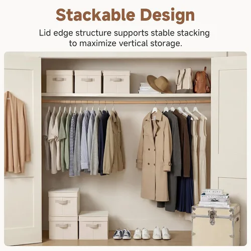 Miniatura 3 de StorageWorks Contenedores de almacenamiento de tela con tapas, contenedores de almacenamiento decorativos con asas de poliuretano, cestas