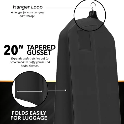Miniatura 3 de Bolsa para vestido de novia, con fuelle, para vestidos largos y esponjosos, 72 x 24 pulgadas, fuelle de 20 pulgadas