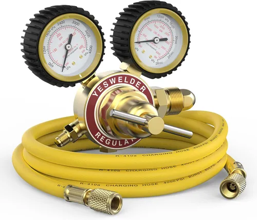YESWELDER Regulador de nitrógeno con manguera, 0-600 PSI y 0-4000PSI de presión de salida, conexión de entrada CGA580 y ajuste de destello macho de