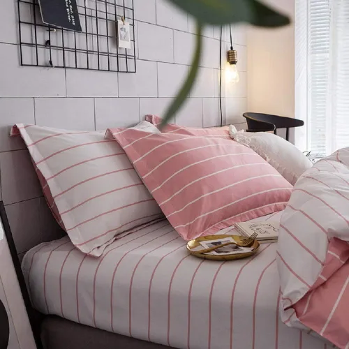 Miniatura 2 de Funda de Edredón Rosa Tamaño Queen para Niñas con Rayas Blancas, Juego de Ropa de Cama Decorativa, Funda de Edredón de Estilo Simple y Moderno