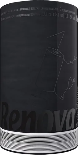 Renova Toalla de papel negra de 2 capas, 120 hojas altamente absorbentes, certificado FSC, diseño sostenible, perfecta para el hogar u oficina,