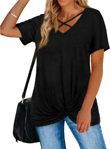 Miniatura 2 de Blusas Manga Corta para mujer, camisetas lisas con cuello Redondo Camiseta Moda Verano 2023, ropa Playa holgada para mujer