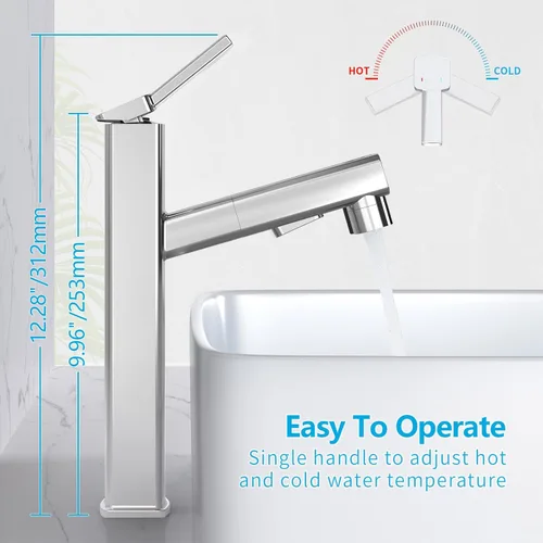 Miniatura 4 de MIAOHUI Grifo de lavabo de recipiente con rociador extraíble, grifo alto de lavabo de baño de 3 modos de pulverización, grifos de baño altos