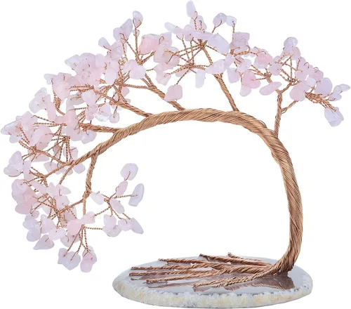 Miniatura 11 de SUNYIK Árbol de dinero de aguamarina curativa, árbol bonsái de cristal Fengnshui hecho a mano con base de ágata para suerte de riqueza, decoración