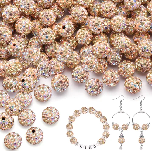 Miniatura 10 de 100 cuentas de diamantes de imitación de 0.394 pulgadas para la fabricación de joyas, 10 cuentas redondas brillantes de discoteca de Shamballa