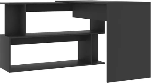 Miniatura 6 de Escritorio giratorio de madera aglomerada con compartimentos abiertos, mesa de trabajo, mesa de lectura, escritorio de oficina, mesa auxiliar