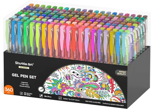 Paquete de 360 bolígrafos de gel de 180 colores distintos, de Shuttle Art, más 180 recambios, perfecto para los libros de colorear para adultos,