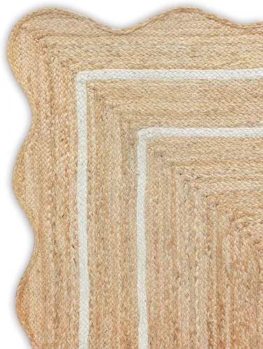 Miniatura 2 de Wave Corredor de Yute Festoneado - Natural, Yute Blanco Hueso Boho Festoneado para Entrada Estilo Casa de Campo (3'x5')