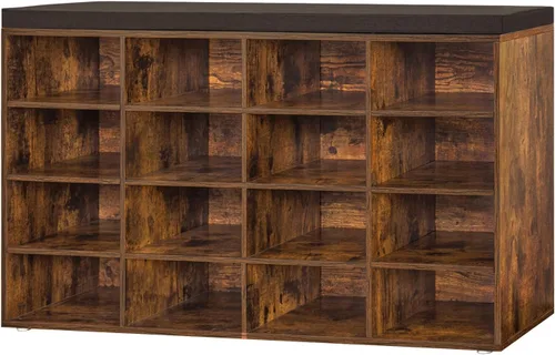 Miniatura 39 de DINZI LVJ Banco de almacenamiento de zapatos con cojín, estante de cubículos con 12 cubículos, estantes ajustables, banco organizador multifuncional