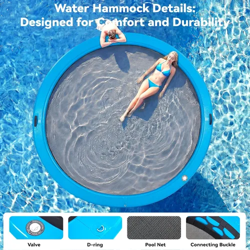 Miniatura 4 de Muelle flotante inflable redondo de 6 a 12 pies, anillo de flotador Sunchill, hamaca de agua para broncear flotadores de piscina con tela tejida