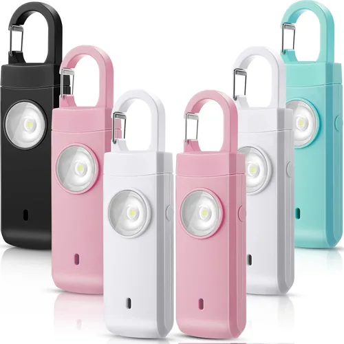 Miniatura 8 de Tellegloww 6 unidades de alarma personal recargables de seguridad para mujeres, 130 db, protección de alarma personal, sirena fuerte con llavero LED