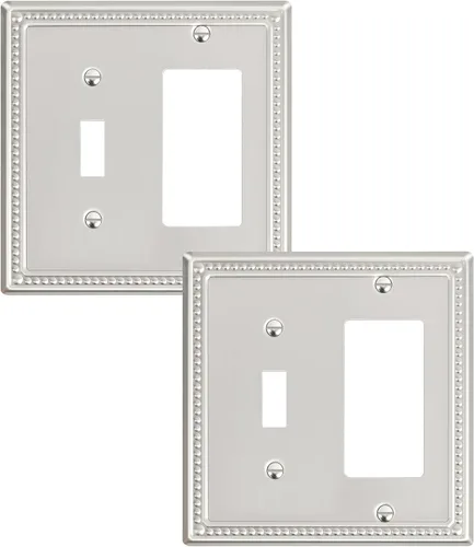 Miniatura 12 de Paquete de 4 placas de cubierta para interruptor de luz de palanca individual, cubiertas decorativas de perlas, placa de pared de metal almendra