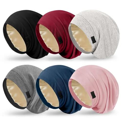 2 gorros de satén para dormir para mujer, Multi | Adjustable Slouchy Beanie Hat, Night Sleep Cap Hair Wrap for Curly & Natural Hair