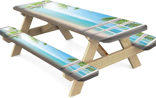 Miniatura 30 de Mantel ajustable para mesa y banco de pícnic de Halloween, diseño de fantasma, impermeable, 28 x 72 pulgadas, juego de 3 piezas, mantel ajustable al