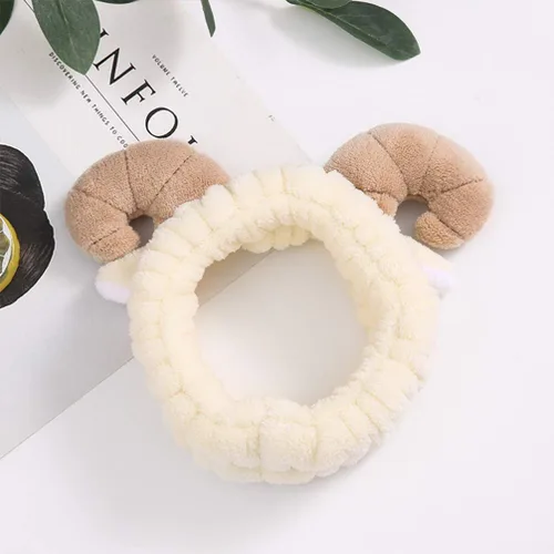 Miniatura 3 de STOBOK Diadema de felpa para el cuidado de la piel con diseño de cuerno de oveja para lavado facial, maquillaje y ducha, accesorio para el cabello