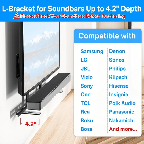 Miniatura 3 de Soportes para barra de sonido de alta resistencia para Samsung/LG/Sony/Vizio Soporte para barra de sonido debajo o encima de televisores Soporte