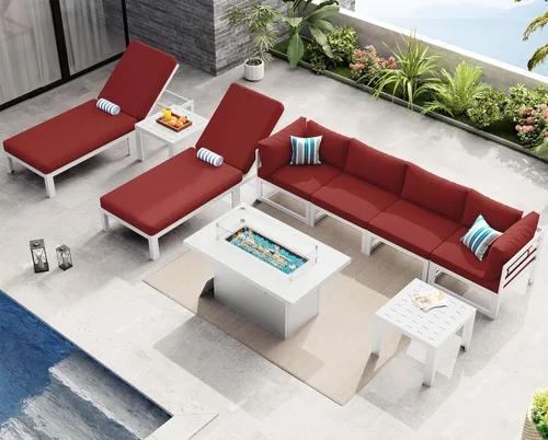 Miniatura 102 de NICESOUL - Juego de 10 muebles de patio extra grandes de aluminio moderno, sofá para exteriores con asiento de 29" de profundidad y ancho, 500 lbs