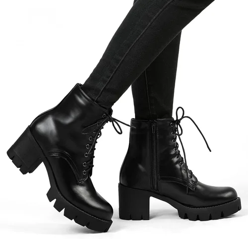 Miniatura 2 de Allegra K Botas de combate con plataforma y tacón grueso para mujer