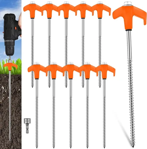 Miniatura 12 de Hicarer 20 estacas de 8 pulgadas para tienda de campaña, estacas de metal de tierra resistentes para inflables con cabezal hexagonal para tienda